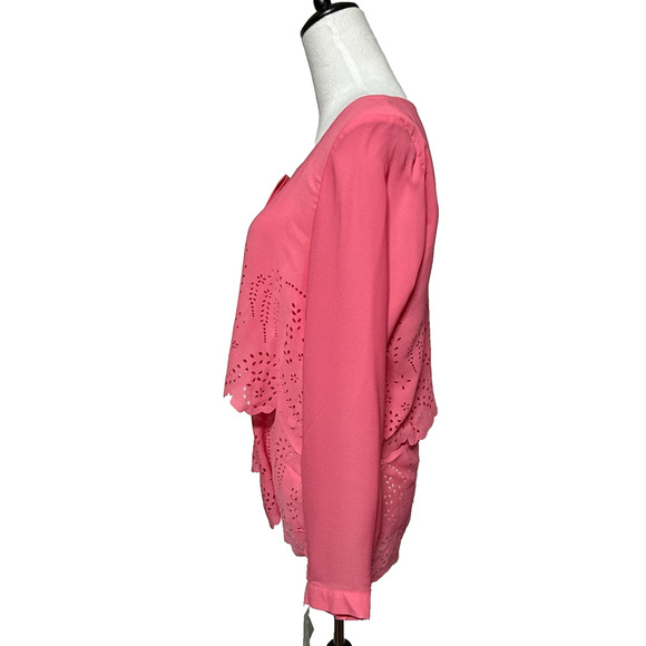 NY Collection Top Womens Medium Pink Tiered Scallops Button Up Career NWT - Picture 6 of 11